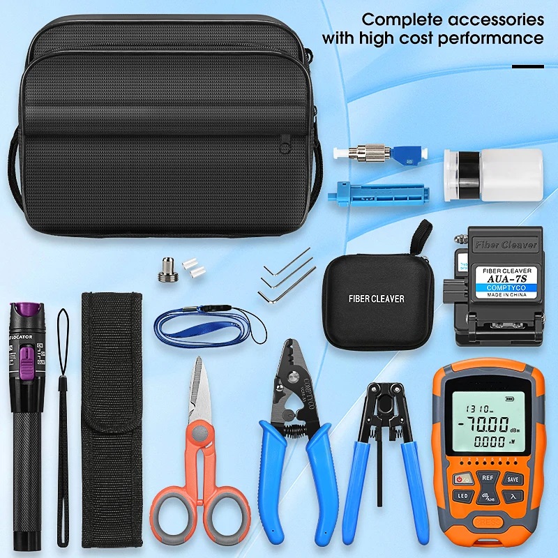FTTH Fiber Optic Tool Kit With AUA-6C Fiber Cleaver CFS-3 Three-port Fiber Stripping Pliers Optical Fiber Leather Wire Stripper