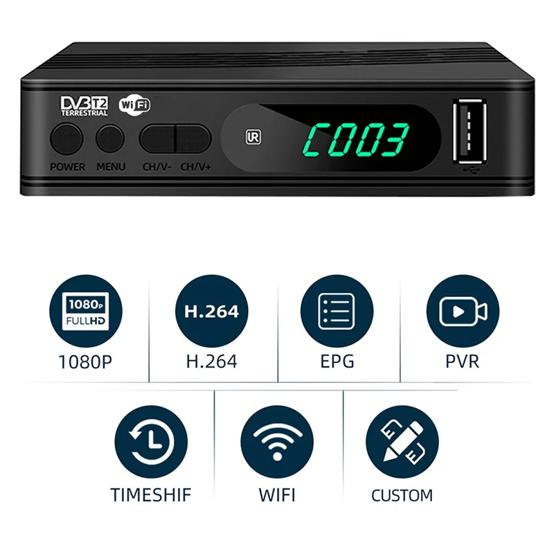DVB-T2 TV Tuner Digital TV Decoder Terrestrial Satellite TV Receiver HEVC DVBT2 H. 264 USB Set Top Box
